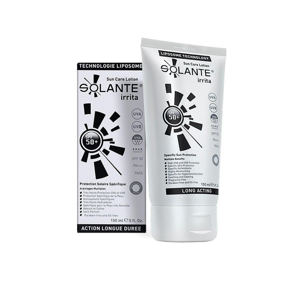 Solante Irrita SPF50+ sunscreen tube and box white with black radial graphic Beauty Care Bag on Tampa Home & Garden Store