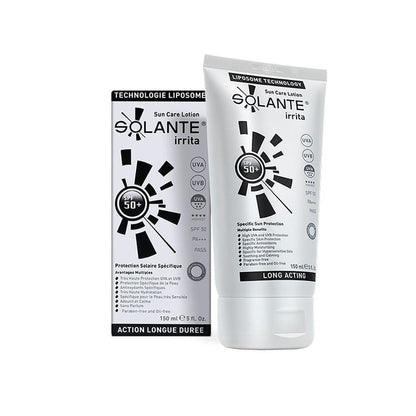 Solante Irrita SPF50+ sunscreen tube and box white with black radial graphic Beauty Care Bag on Tampa Home & Garden Store