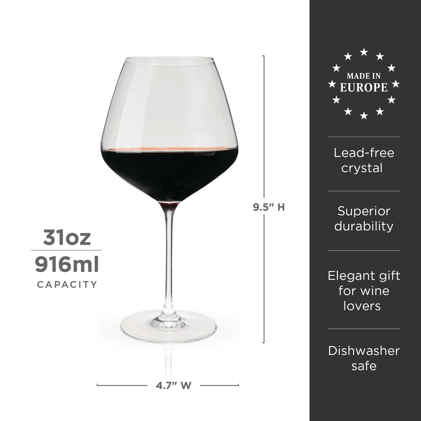 Inez Crystal Burgundy Wine Glasses Set of Four