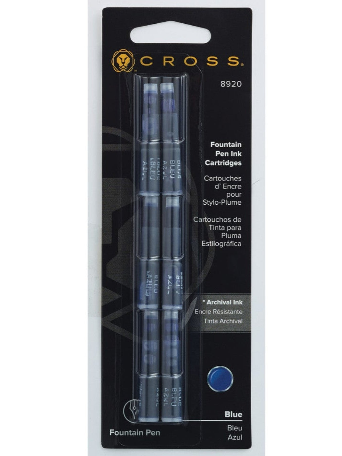 A.T. Cross fountain pen ink cartridges blue, 6 per card in blister pack on Tampa Home & Garden Store