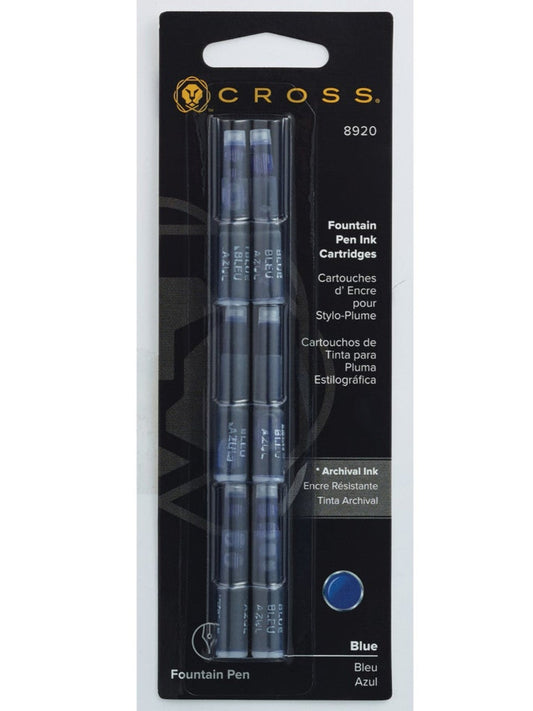 A.T. Cross fountain pen ink cartridges blue, 6 per card in blister pack on Tampa Home & Garden Store
