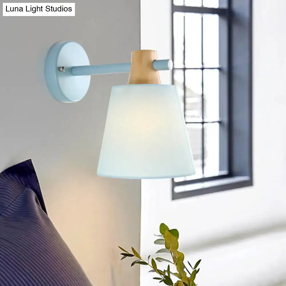 Yellow macaron fabric wall light with wood accent bedroom sconce Decorbites on Tampa Home & Garden Store