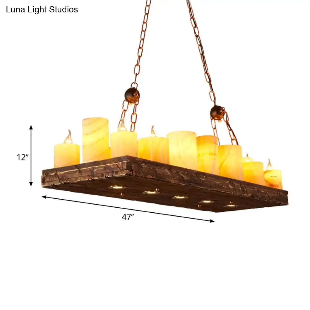 Lámpara colgante de 16 luces amarillas para restaurante con candelabro de madera para isla