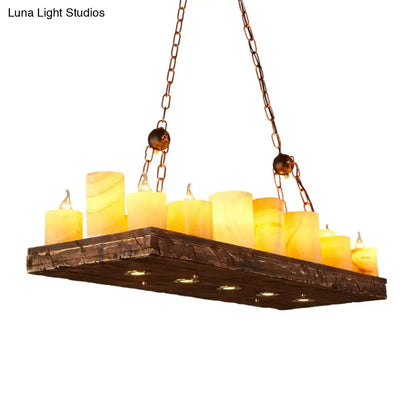 Lámpara colgante de 16 luces amarillas para restaurante con candelabro de madera para isla