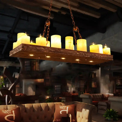 Lámpara colgante de 16 luces amarillas para restaurante con candelabro de madera para isla