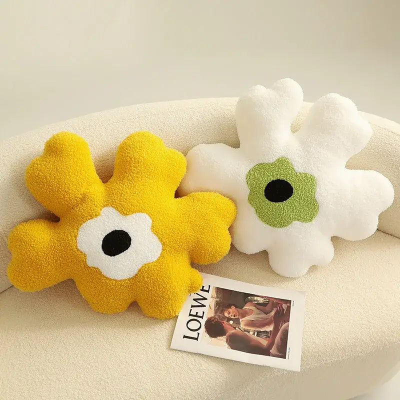 Yellow and White Flower Shaped Throw Pillow