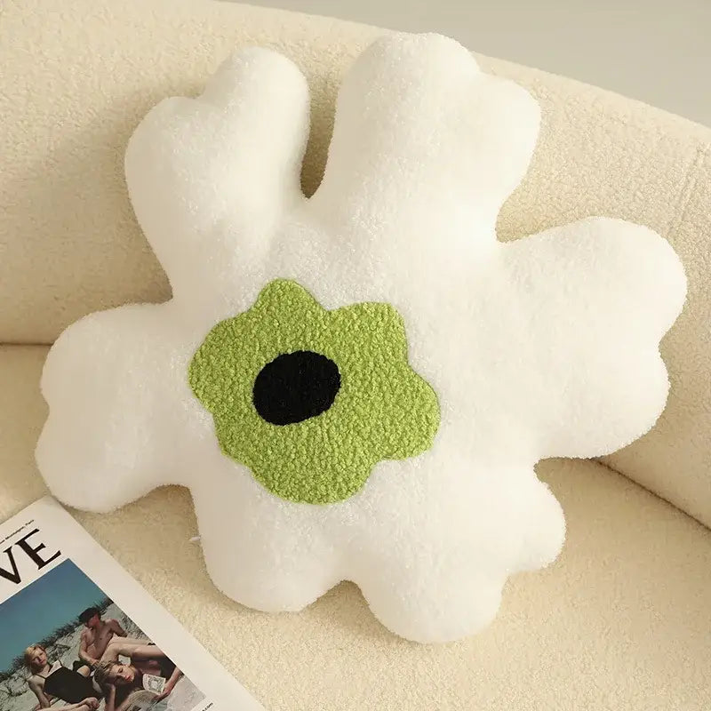 Yellow and White Flower Shaped Throw Pillow