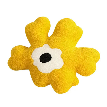 Yellow and White Flower Shaped Throw Pillow