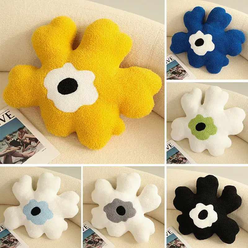 Yellow and White Flower Shaped Throw Pillow