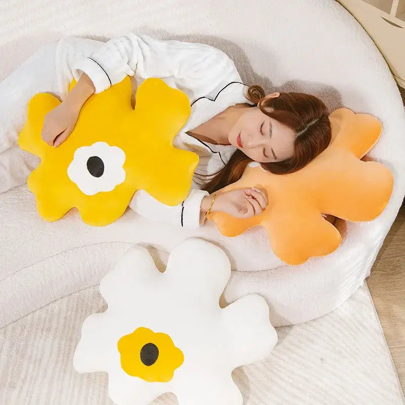 Yellow and White Flower Shaped Throw Pillow