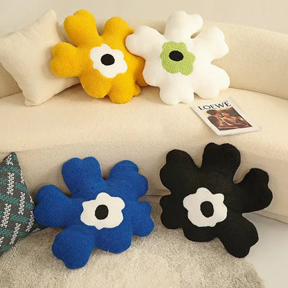 Yellow and White Flower Shaped Throw Pillow