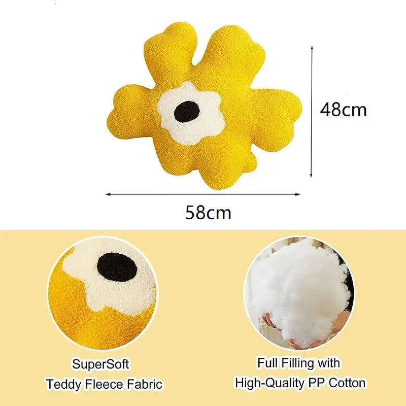 Yellow and White Flower Shaped Throw Pillow
