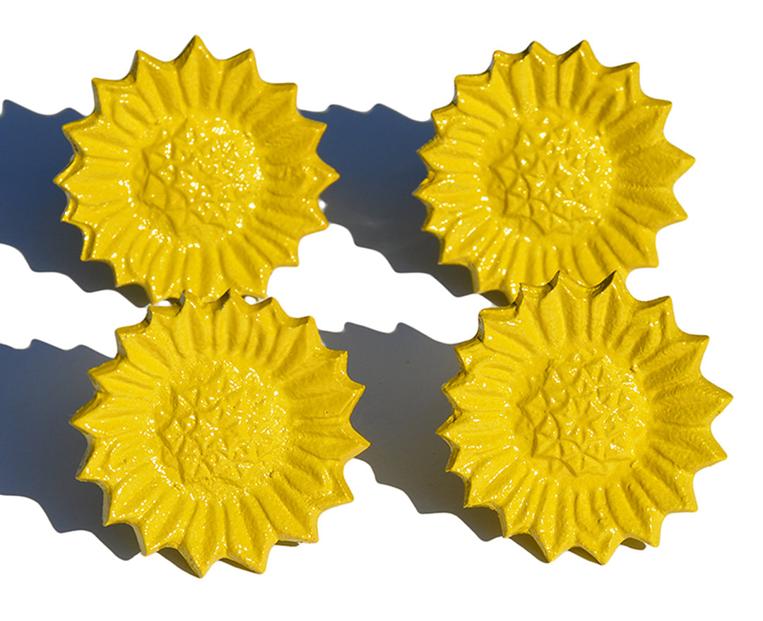 Vibhsa yellow sunflower napkin rings set of 4 handcrafted aluminum for dining decor on Tampa Home & Garden Store