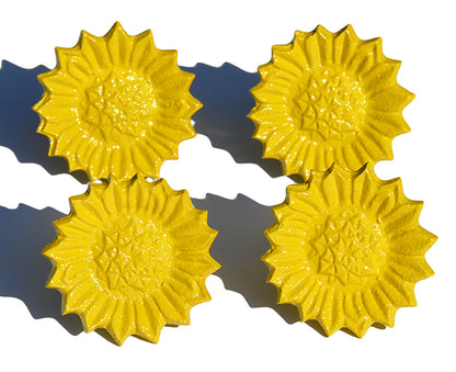 Vibhsa yellow sunflower napkin rings set of 4 handcrafted aluminum for dining decor on Tampa Home & Garden Store