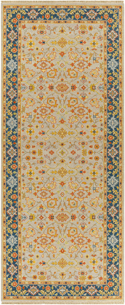Yenimahalle Premium Rug by Boutique Rugs in beige with blue border clearance on Tampa Home & Garden Store