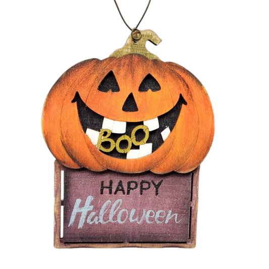 Wooden Halloween Ornament -  Jack-o-Lantern