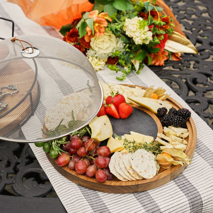 Slate and Acacia Cheese Board With Mesh Dome