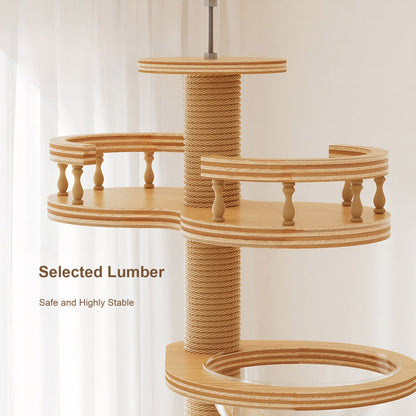 Floor to Ceiling Cat Tree with rope-wrapped central column and circular wood platforms on Tampa Home & Garden Store