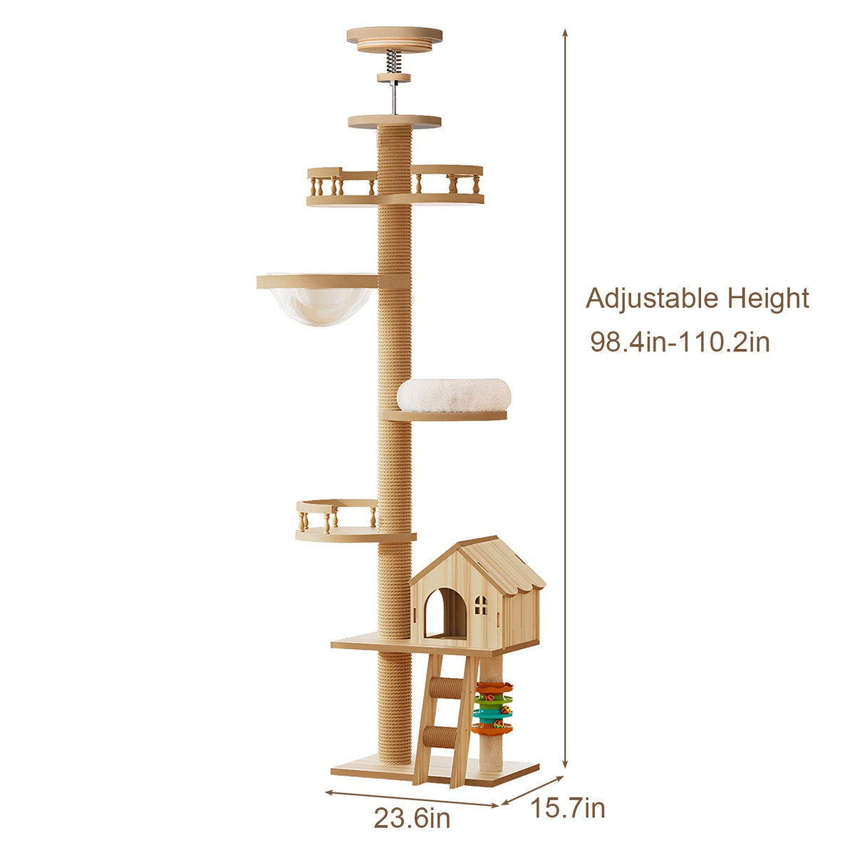 Floor to Ceiling Cat Tree with Condo Cave Bed and Hammock by HouseOfZazla, adjustable height on Tampa Home & Garden Store
