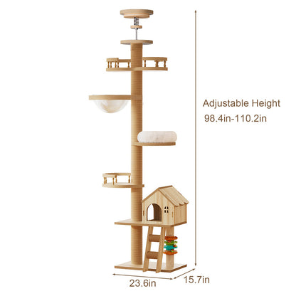Floor to Ceiling Cat Tree with Condo Cave Bed and Hammock by HouseOfZazla, adjustable height on Tampa Home & Garden Store
