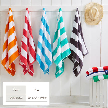 Cotton And Velour Cabana Stripe Beach Towel