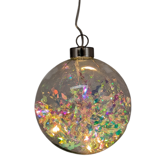 Boule de Noël lumineuse USB en verre irisé transparent - Transparent