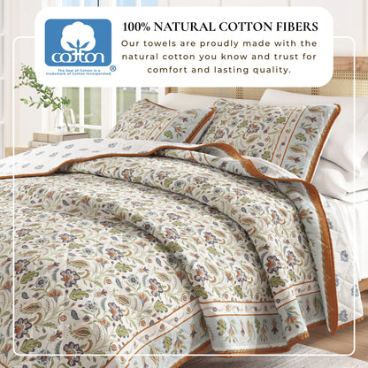 Reversible Floral Boho Cotton Quilt And Sham