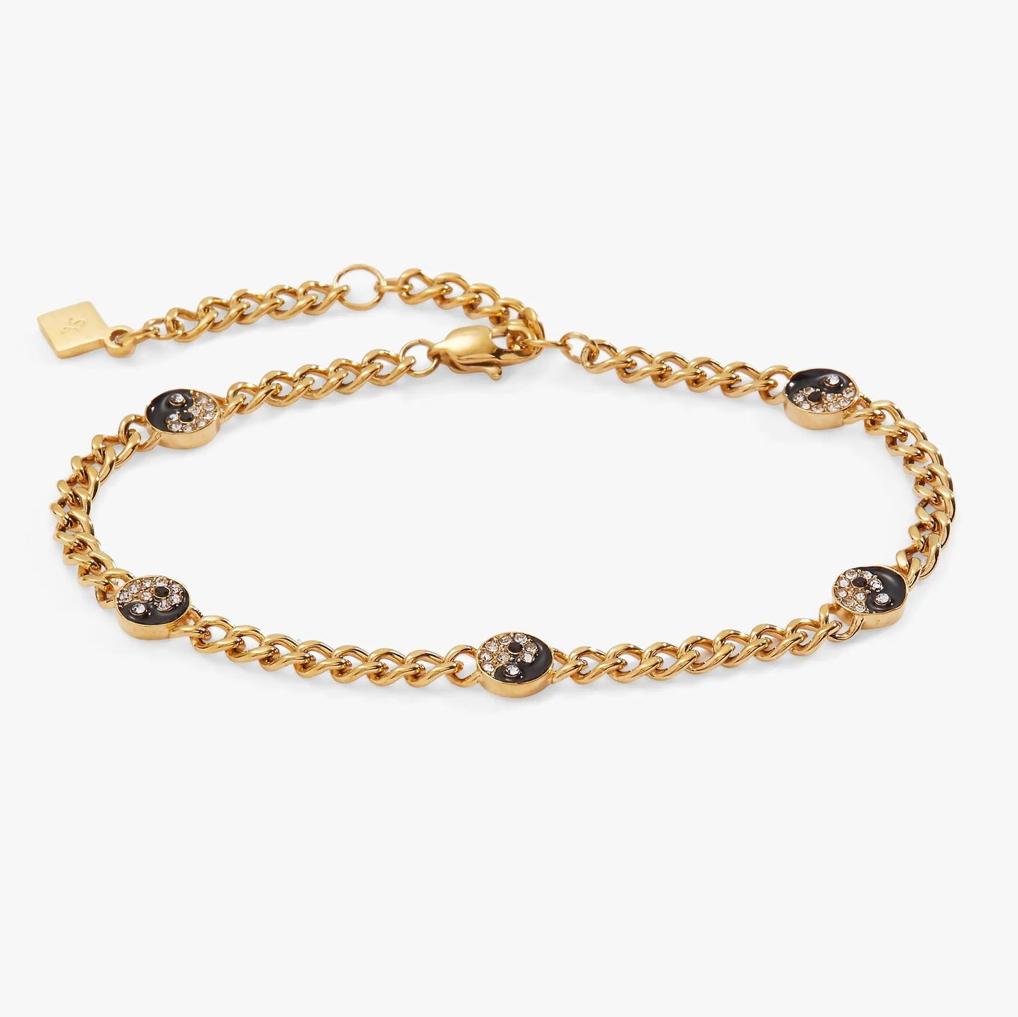Yin Yang Curb Chain Bracelet With Five Charms