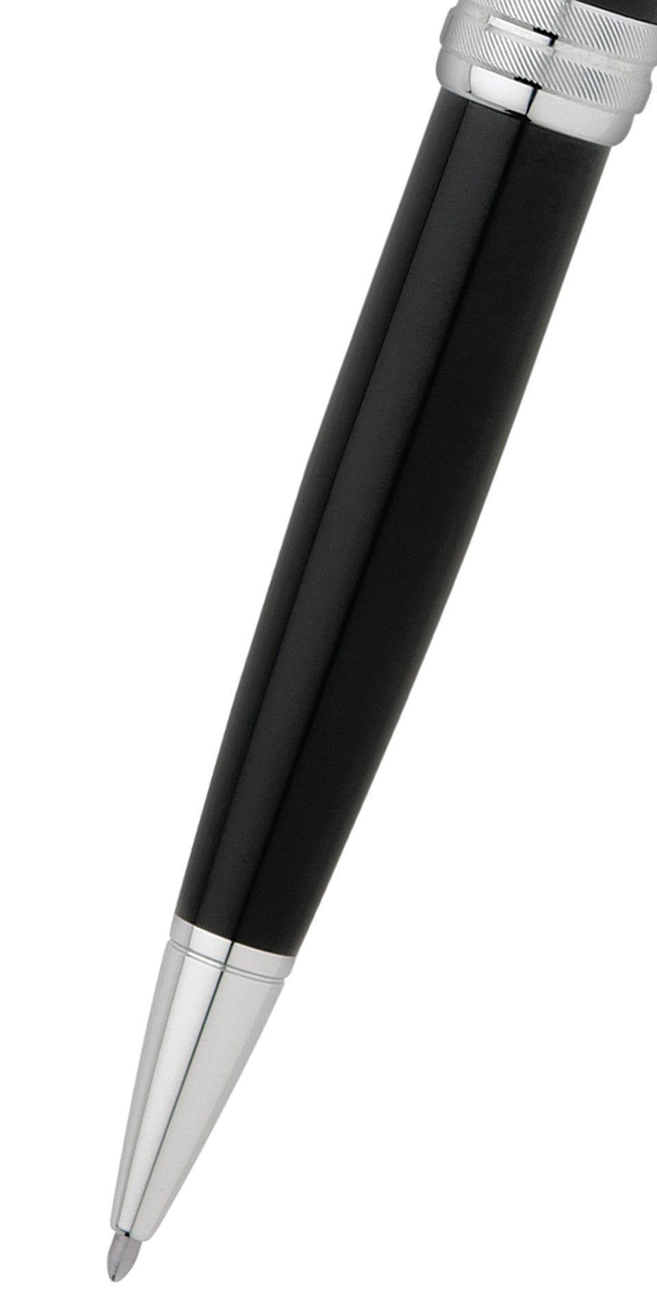 Bailey Black Lacquer Ballpoint Pen by A.T. Cross with silver chrome tip and cap band on Tampa Home & Garden Store