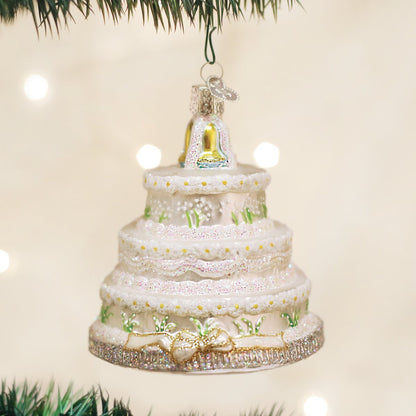 Ornement en verre soufflé représentant un gâteau de mariage de Noël à l'ancienne