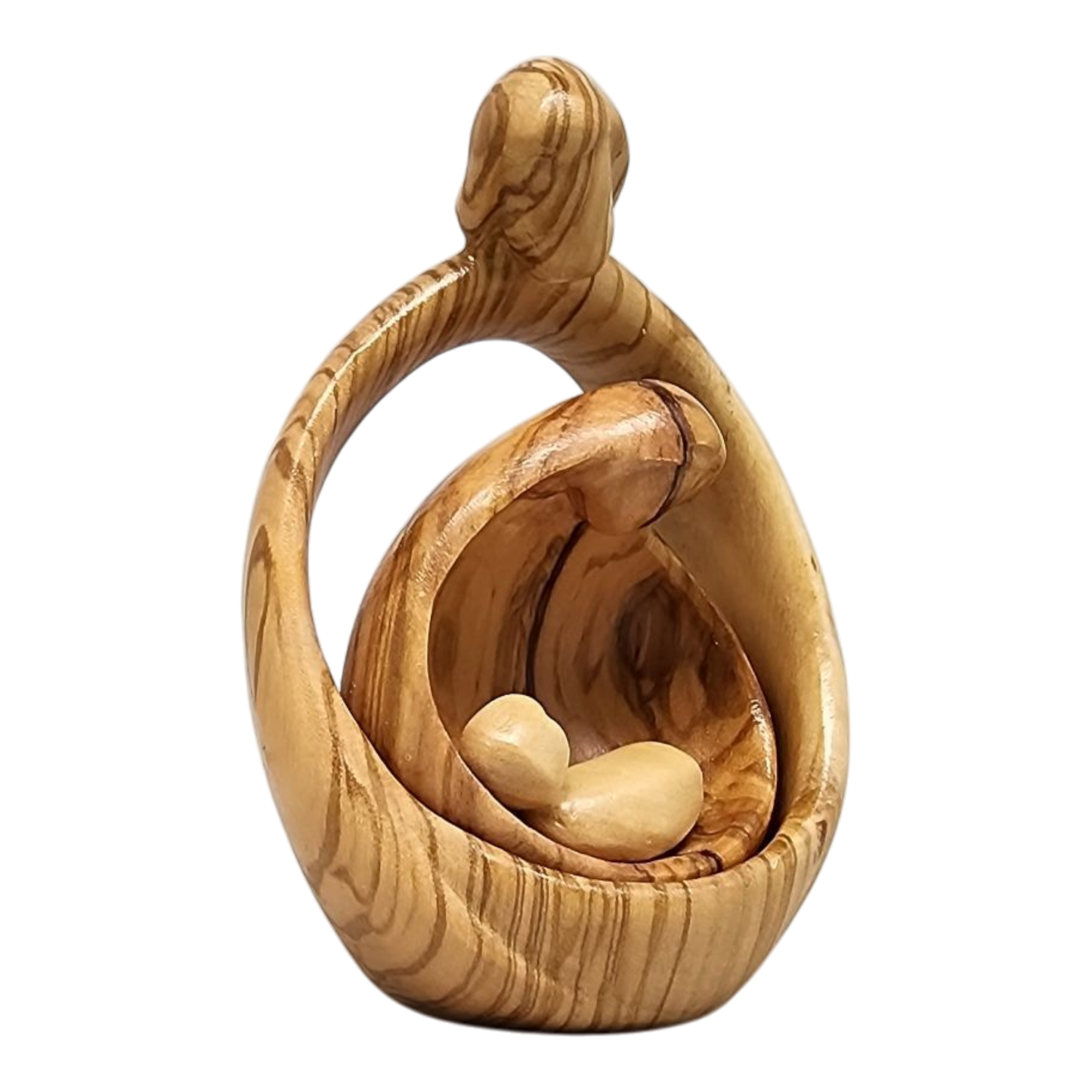 Nacimiento tallado de la Sagrada Familia, estilo nido, madera de olivo, 4,5 pulgadas