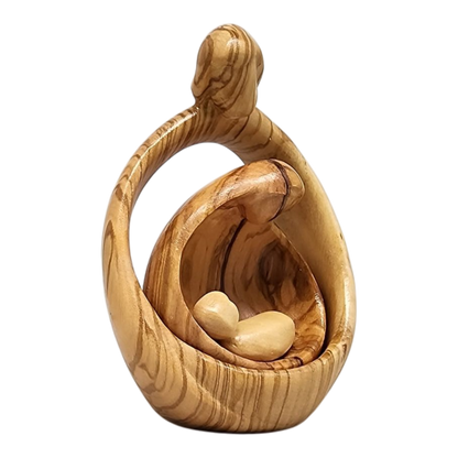 Nacimiento tallado de la Sagrada Familia, estilo nido, madera de olivo, 4,5 pulgadas