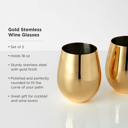 Premium Gold Stemless Wine Glasses Set of Two