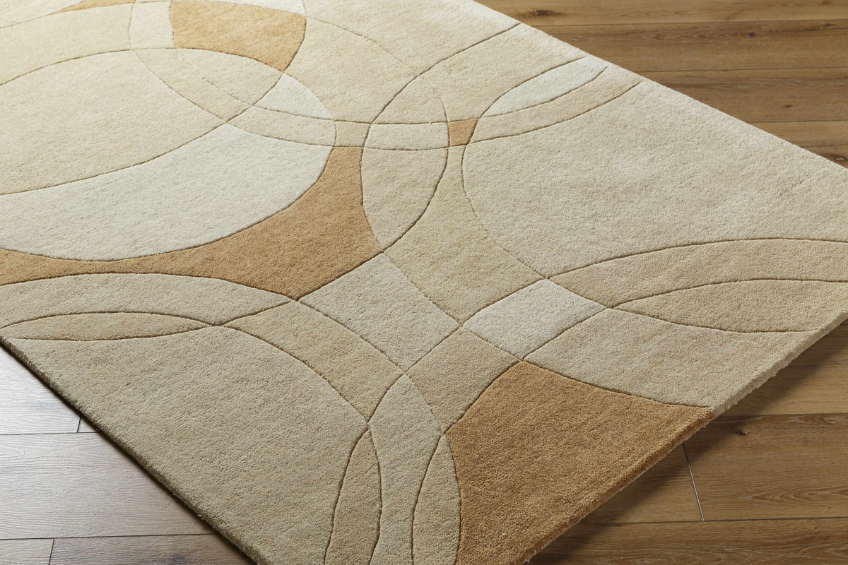 Yaxha Modern Wool Rug by Boutique Rugs beige taupe abstract curved pattern clearance on Tampa Home & Garden Store