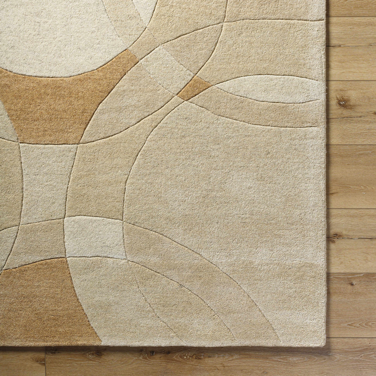 Yaxha Modern Wool Rug beige and tan abstract curved pattern, wool rug by Boutique Rugs on Tampa Home & Garden Store