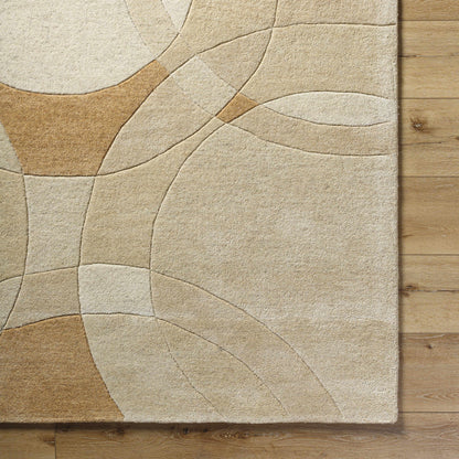 Yaxha Modern Wool Rug beige and tan abstract curved pattern, wool rug by Boutique Rugs on Tampa Home & Garden Store