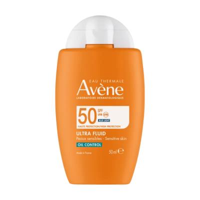 Avène Ultra Fluid Oil Control SPF50 Sunscreen bottle in orange with white cap on Tampa Home & Garden Store