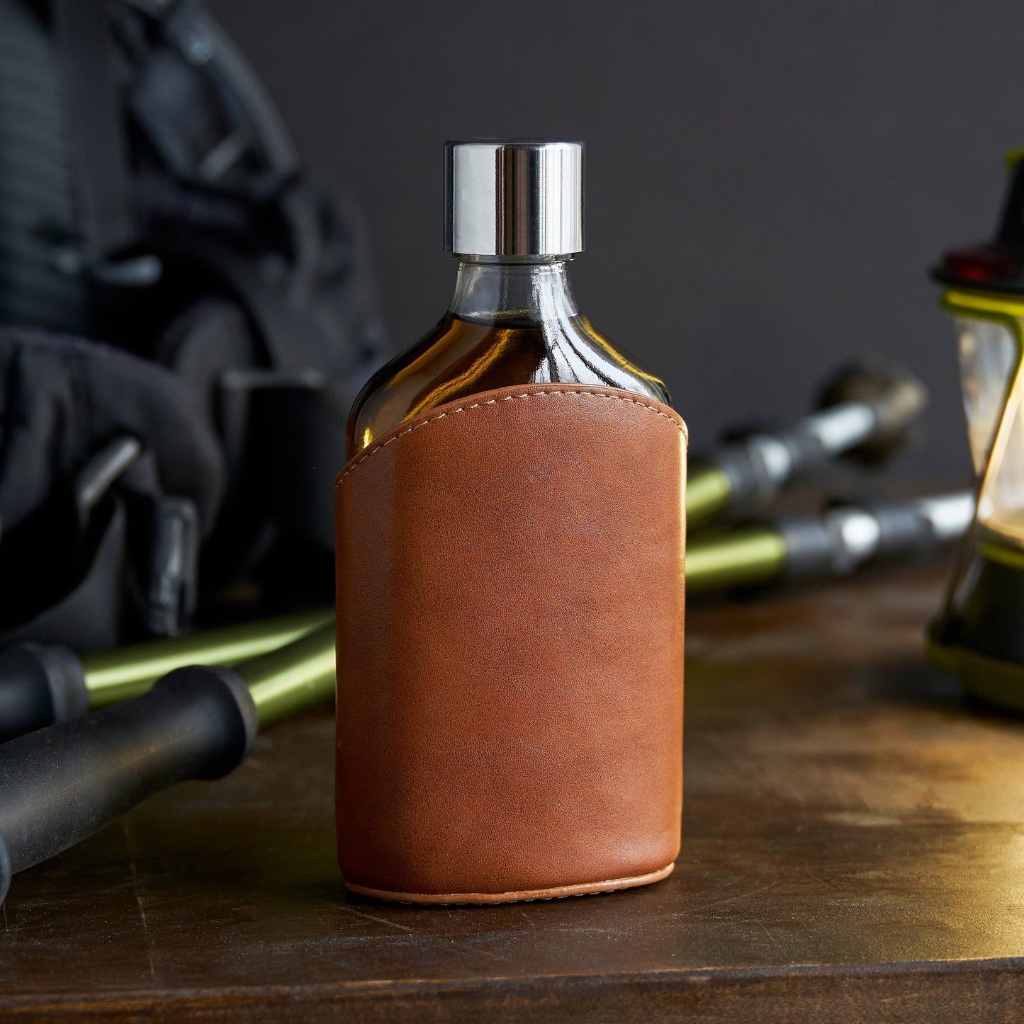 Parker Genuine Leather and Glass Spirits Flask