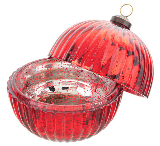 Faceted Glass Ornament Trinket Box with Place Card Holder - Red