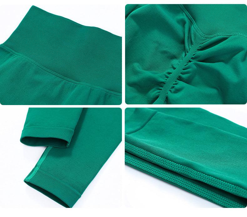 Yoga High Waist Push Up Seamless Sport Leggings emerald green with wide ribbed waistband on Tampa Home & Garden Store
