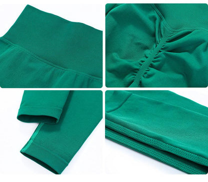 Yoga High Waist Push Up Seamless Sport Leggings emerald green with wide ribbed waistband on Tampa Home & Garden Store