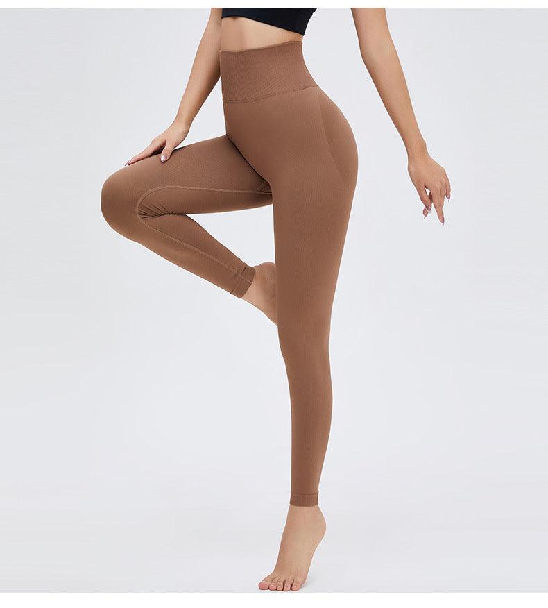 Yoga high-waist push-up seamless leggings in brown for women, Stevvex stretchy workout pants on Tampa Home & Garden Store