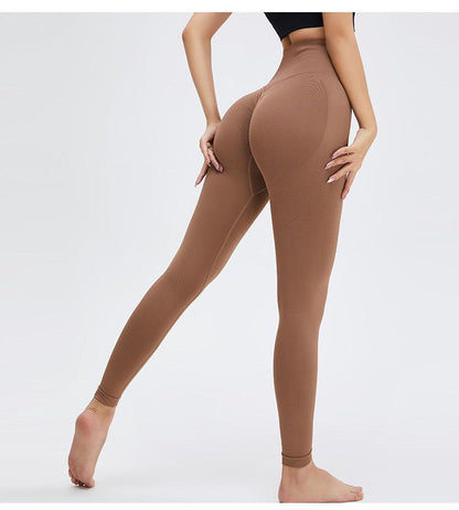 Yoga high waist push up seamless leggings, Stevvex, brown tan, stretch fabric 1 pair on Tampa Home & Garden Store