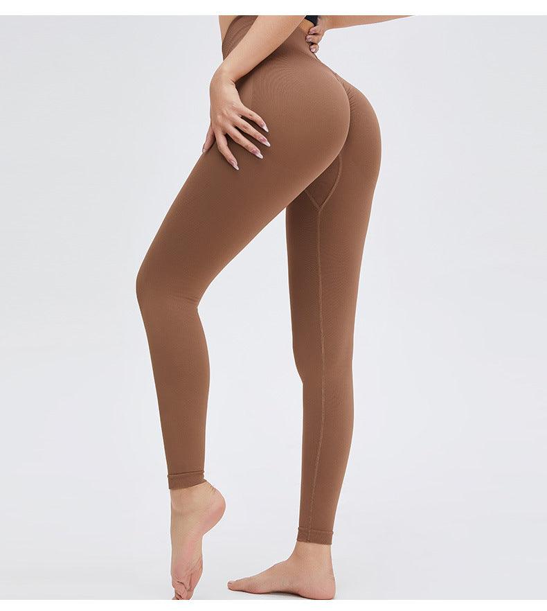 Stevvex Yoga High Waist Push Up Seamless Leggings brown, super stretchy workout pants on Tampa Home & Garden Store