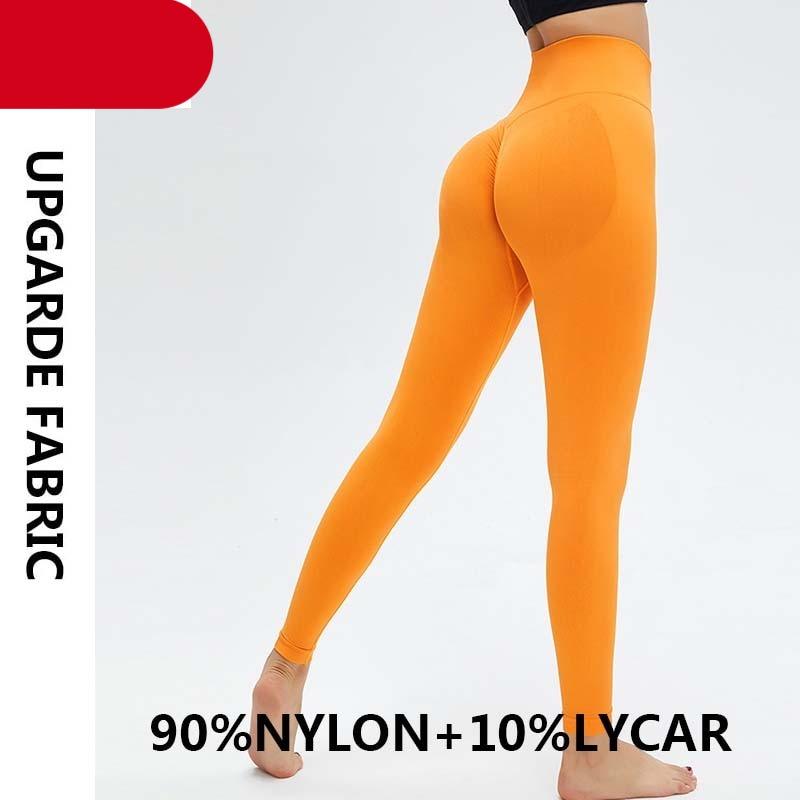 Yoga high waist push-up seamless leggings orange nylon-lycra Stevvex, gym tights on Tampa Home & Garden Store