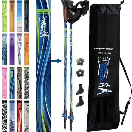 York Nordic Official Nordic Walking Poles pair with glove grip and flip locks blue/green bag on Tampa Home & Garden Store