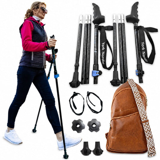 Motivator Swift Connect travel poles by York Nordic, collapsible with detachable feet and bag on Tampa Home & Garden Store