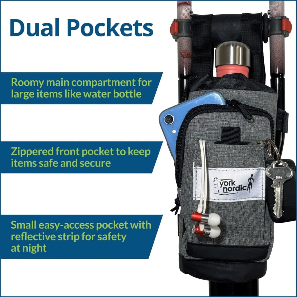 York Nordic Underarm Crutch Bag in grey fabric with dual pockets and front zip on Tampa Home & Garden Store