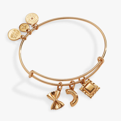 Fun Gold Pasta Three Charm Bangle Bracelet