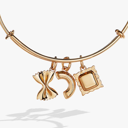 Fun Gold Pasta Three Charm Bangle Bracelet
